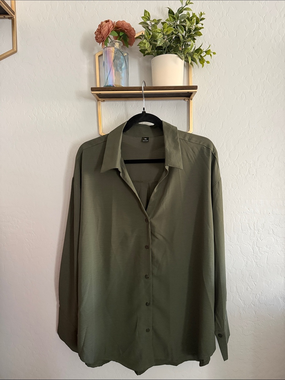 SHEIN Olive Green Button-Up Shirt NWOT